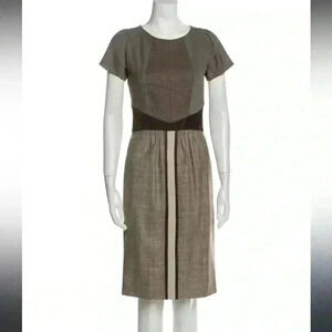 Etro Drop Waist Work Dress Midi Printed Neutral Modern Professional Size 42